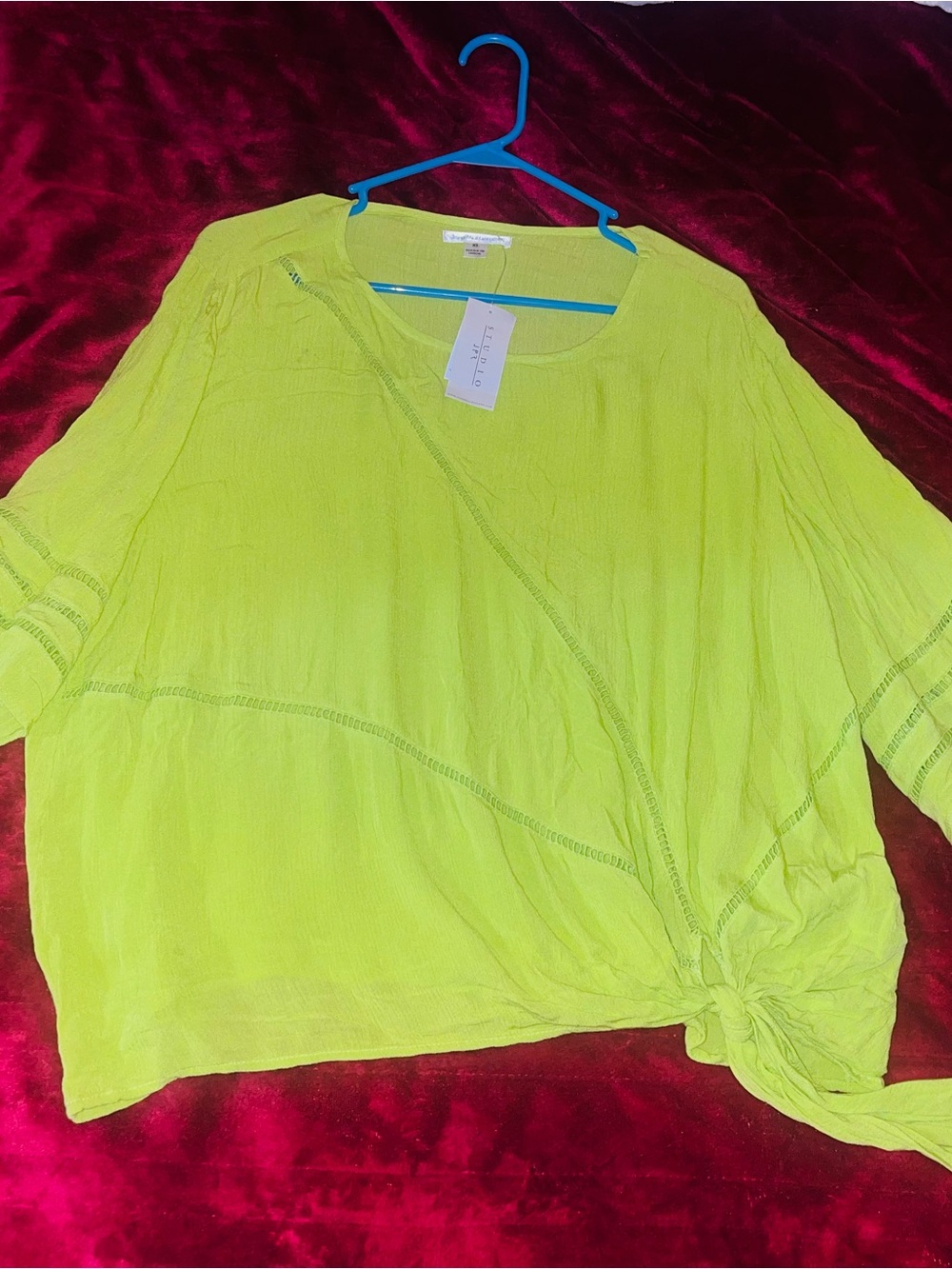 Lafayette 148 New York Neon Lime Tie-Knot Blouse